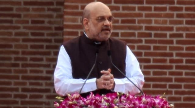 Shah also said that Patel had advocated giving Dr B R Ambedkar the task of drafting and compiling the Constitution. (Express Photo by Amit Mehra)