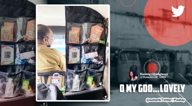 Viral auto driver Bangalore, Bangalore driver keeps snacks and sanitizer in auto, viral tweets auto driver, Bengaluru auto driver sets multiple facilities in his auto, Indian express