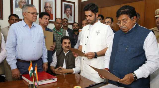 Bhavya Bishnoi takes oath on Wednesday. (Photo: Twitter@bbhavyabishnoi)