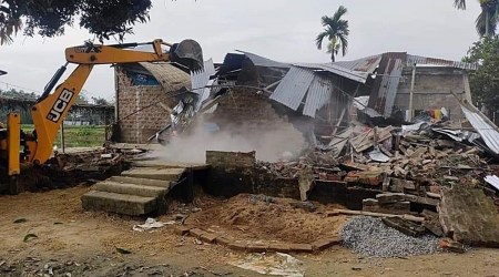 On May 21 this year, Batadrava police station in Nagaon district was torched by a mob, following which the district authorities pulled down six houses. (Photo: Twitter/@MPAbdulKhaleque)