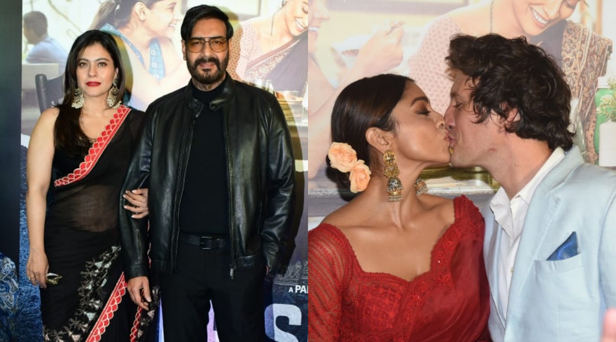 Drishyam 2 screening Kajol-Ajay Devgn twin in black, Shriya Saran kisses husband Andrei, see photos Bollywood News