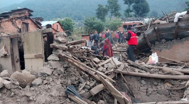 Nepal army undertakes search and rescue operations following the early morning earthquake. (Nepal Army via ANI)