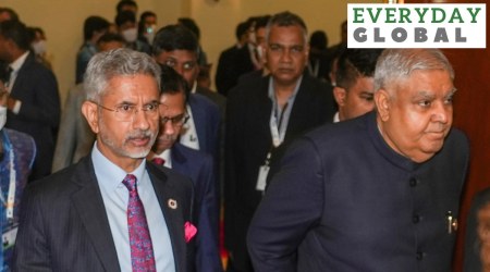 Vice President Jagdeep Dhankhar and External Affairs Minister S Jaishankar during the 17th East Asia Summit in Phnom Penh. (PTI)