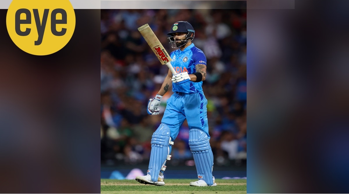 Virat Kohli raises his bat after scoring a half-century during the recent ICC Men’s T20 World Cup cricket match between India and Bangladesh at Adelaide. (Credit: PTI)
