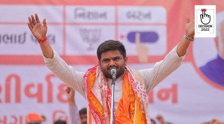 Hardik filed his nomination papers from Viramgam constituency at Viramgam Taluka Seva Sadan Tuesday. (Express Photo by Nirmal Harindran)