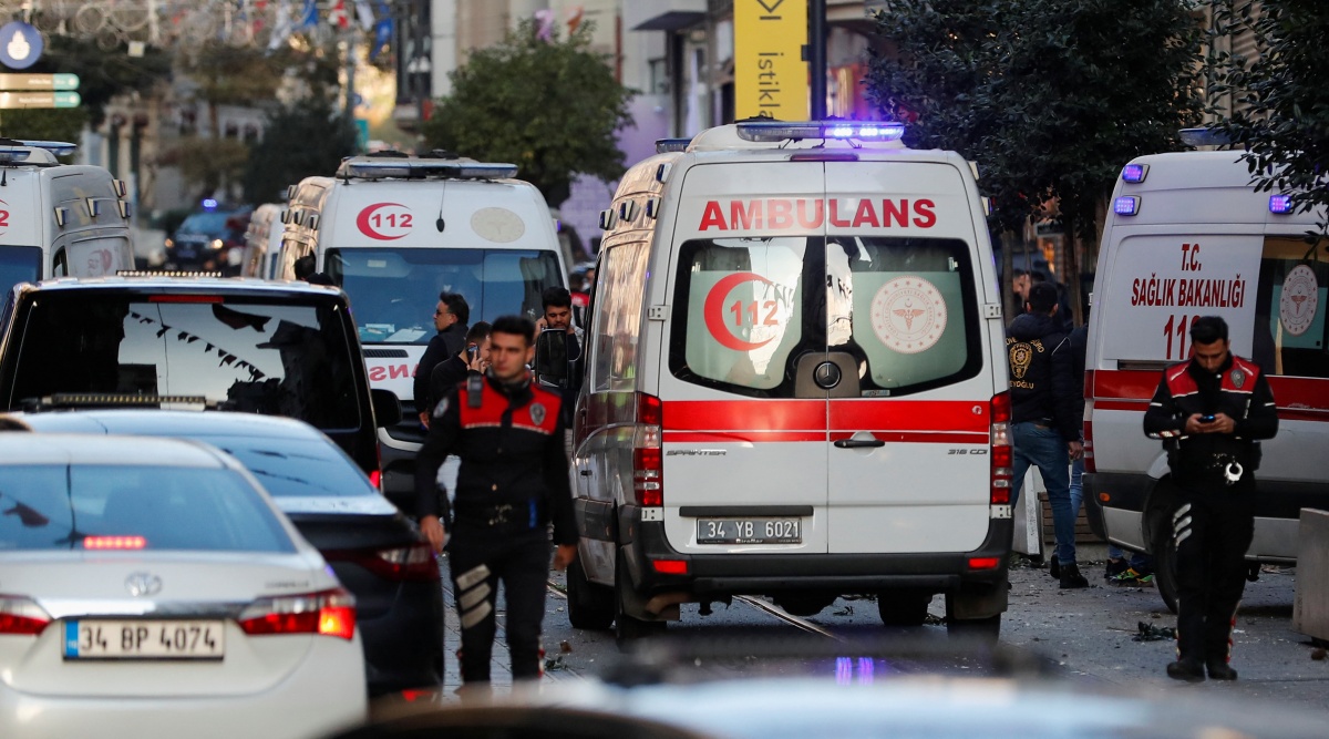 Ambulances arrive near the scene following an explosion in central Istanbul's Taksim area. (Reuters)