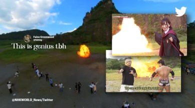 Cosplay companies organise photoshoots with explosives, Japan explosives photoshoot, Japan’s Iwafuneyama Quarry photoshoot, unique bizarre photoshoots in the world, Mount Iwafune Japan, viral photo shoots, Indian Express