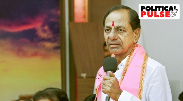 Telangana Chief Minister and Telangana Rashtra Samithi (TRS) President K. Chandrashekar Rao addresses the party's general body meeting, in Hyderabad, Nov. 15, 2022. (PTI)