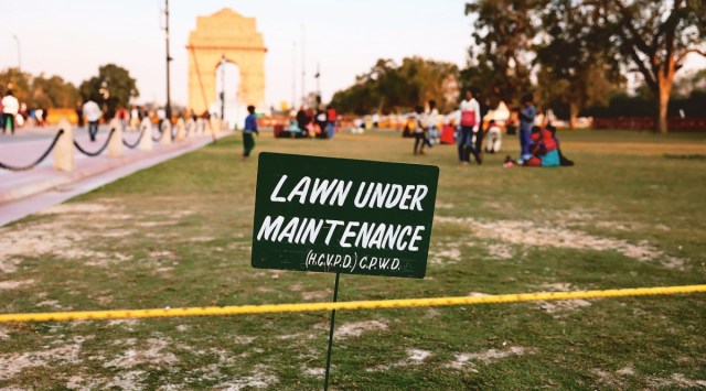 India Gate lawns shut, Delhi India Gate shut, CPWD Central Public Works Department, Kartavya Path lawns, Narendra Modi, Delhi news, New Delhi, Indian Express, current affairs
