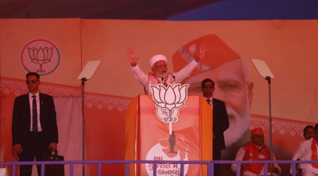 PM Modi is on a tour of Gujarat to campaign for the BJP in the assembly elections. (Express Photo by Chitral Khambhati)