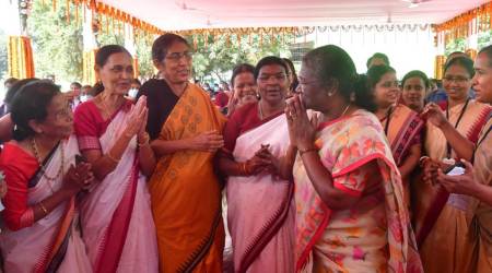 President Droupadi Murmu at her alma mater, Government Capital Girls’ High School, in Bhubaneswar on Friday. 	(Twitter/@rashtrapatibhvn)
