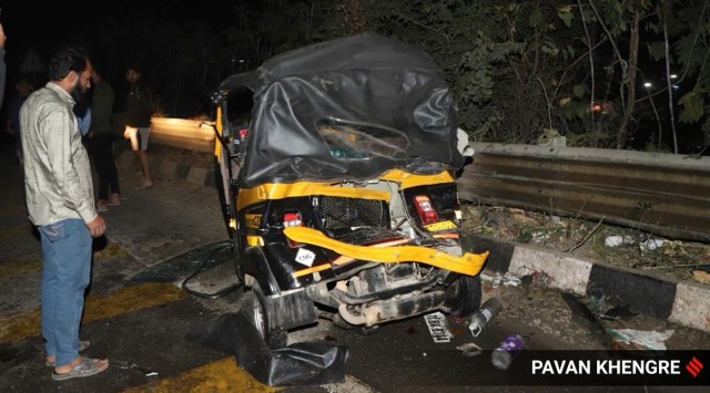 Top police and NHAI officials had then started working on an action plan to reduce the road mishaps at Navale bridge, which is known to be a major accident prone spot in the city. In picture, auto being smashed after the a coalition by a tanker on November 20. (Express photo by Pavan Khengre)