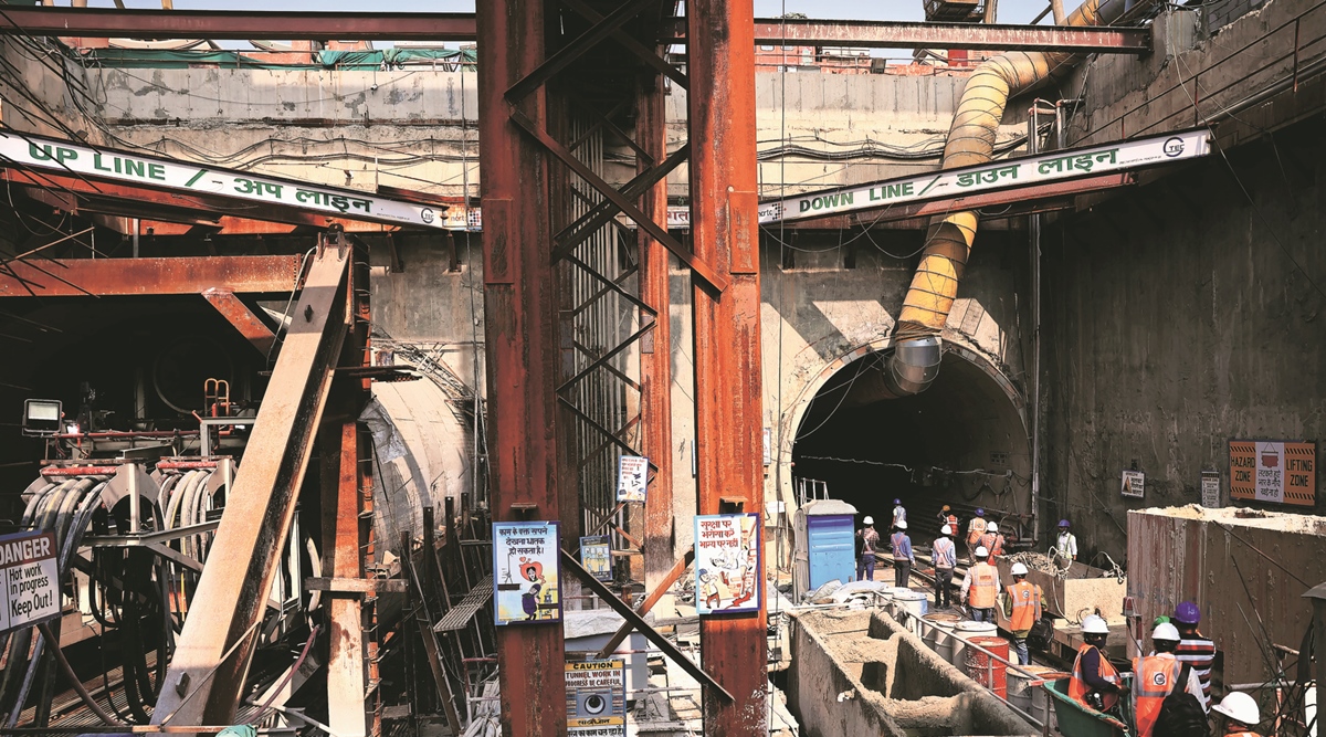 Construction work underway at the station, on Friday. (Express photo by Praveen Khanna)