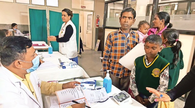 Health check-up in progress on Tuesday in Panchkula. (Express Photo)