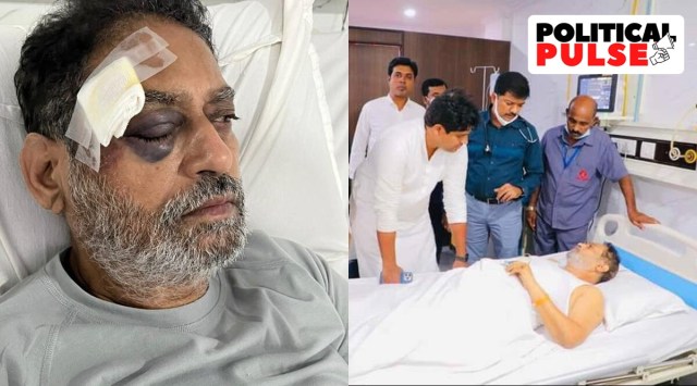 Nitin Raut was admitted to a hospital after getting injured in Telangana's Bharat Jodo Yatra. (Express/Twitter/DeekshaNRaut)