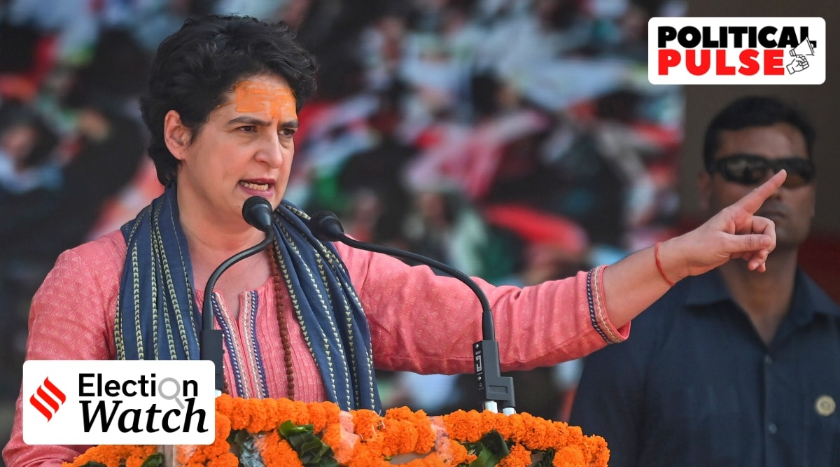 AICC General Secretary Priyanka Gandhi Vadra addresses Congress' 'Parivartan Pratigya Rally', in Mandi, Monday, Oct 31, 2022. (PTI Photo)