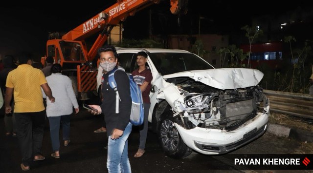 A truck with suspected brake failure rammed into several other vehicles in Pune’s Navale Bridge area on Sunday night. (Express/Pavan Khengre)