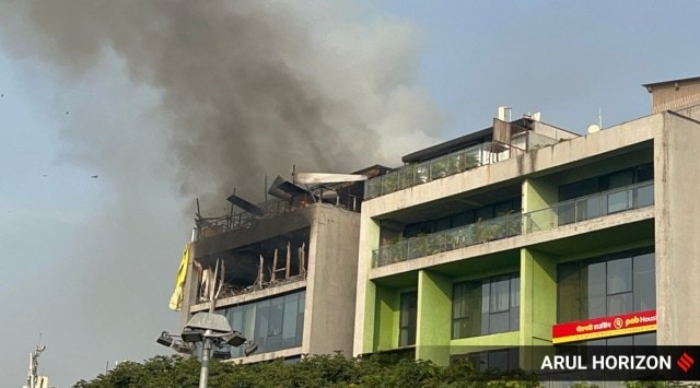 Fire at Vegeta restaurant at Marvel Vista building in Lullanagar in Pune.  (Express photo by Arul Horizon)