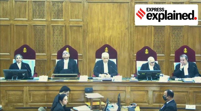 A bench of Supreme Court judges during a verdict on 10 per cent quota in colleges and government jobs for the poor or EWS (Economically Weaker Sections). (PTI)