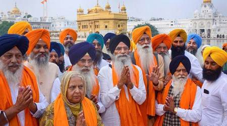 Shiromani Gurdwara Parbandhak Committee (SGPC) President Harjinder Singh Dhami with other office bearers visits the Golden Temple after being re-elected to the post, in Amritsar, Wednesday, Nov. 9, 2022. (PTI Photo)