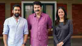 Suriya, Mammootty and Jyotika on sets of Kaathal The Core. (Photo: Twitter/mammukka)
