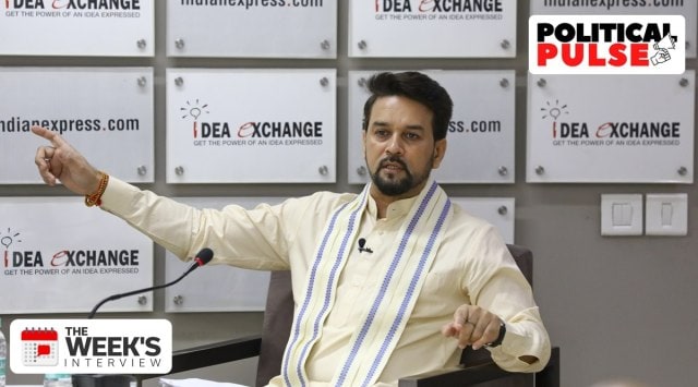 Union Minister Anurag Thakur speaks to The Indian Express about the BJP's prospects in the Gujarat and Himachal polls (Express file photo by Abhinav Saha)