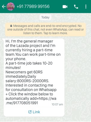 whatsapp WFH scam