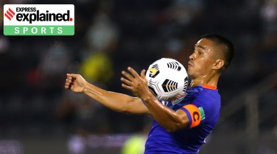 Sunil Chettri controlling the ball.