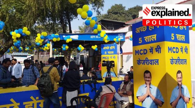 Scenes at the AAP office in Delhi during counting of MCD election votes on Wednesday, (Photo: Prem Nath Pandey)