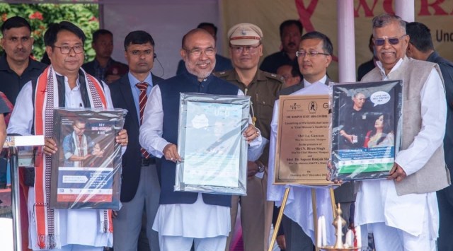Manipur Chief Minister N Biren Singh, Governor La Ganesan and others attend an event to mark World AIDS Day in Imphal. (Twitter/@NBirenSingh)