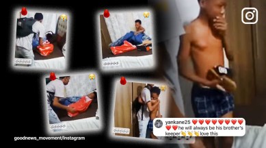 Boy gifts sneakers to his younger sibling after getting first salary, best big brother ever, brothers, siblings, heartwarming, good news movement, viral, trending, Indian Express
