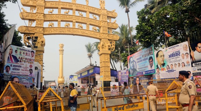 Chaityabhoomi geared up for visitors on the Mahaparinirvan Din of Dr Babasaheb Ambedkar at Dadar. (Express photo by Ganesh Shirsekar)