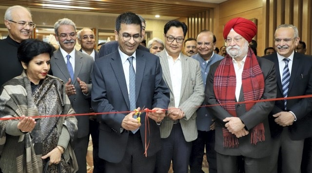 Chief Justice of India (CJI) Justice DY Chandrachud with Union Law and Justice Minister Kiren Rijuju, Union Housing Minister Hardeep Singh Puri, Delhi Lieutenant Governor Vinai Kumar Saxena inaugurates the S-Block building of Delhi High Court, in New Delhi, Tuesday, Dec. 6, 2022. (PTI Photo)