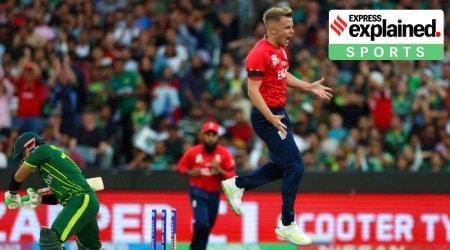 Curran celebrating after picking up the Wicket of Md Rizwan