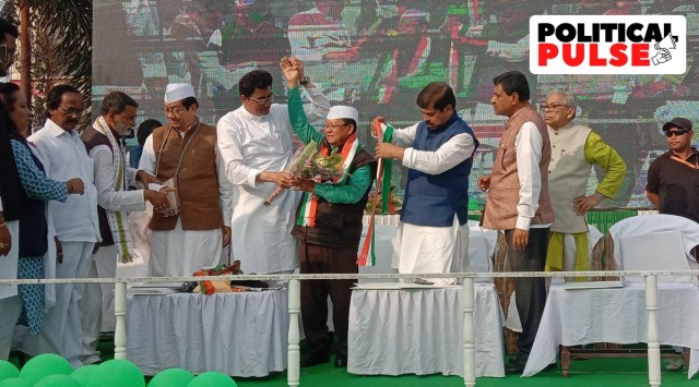 Diba Chandra Hrangkhawl re-joined the Congress, along with BJP leader Rajkumar Sarkar and Trinamool Congress youth leader Rakesh Das. (Express photo)
