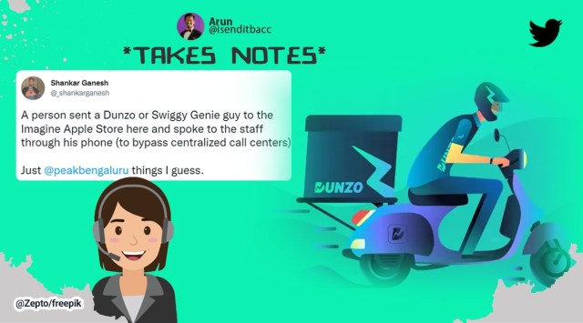 peak bengaluru moment, swiggy genie sent for apple customer issue, dunzo agent, Bengaluru, indian express