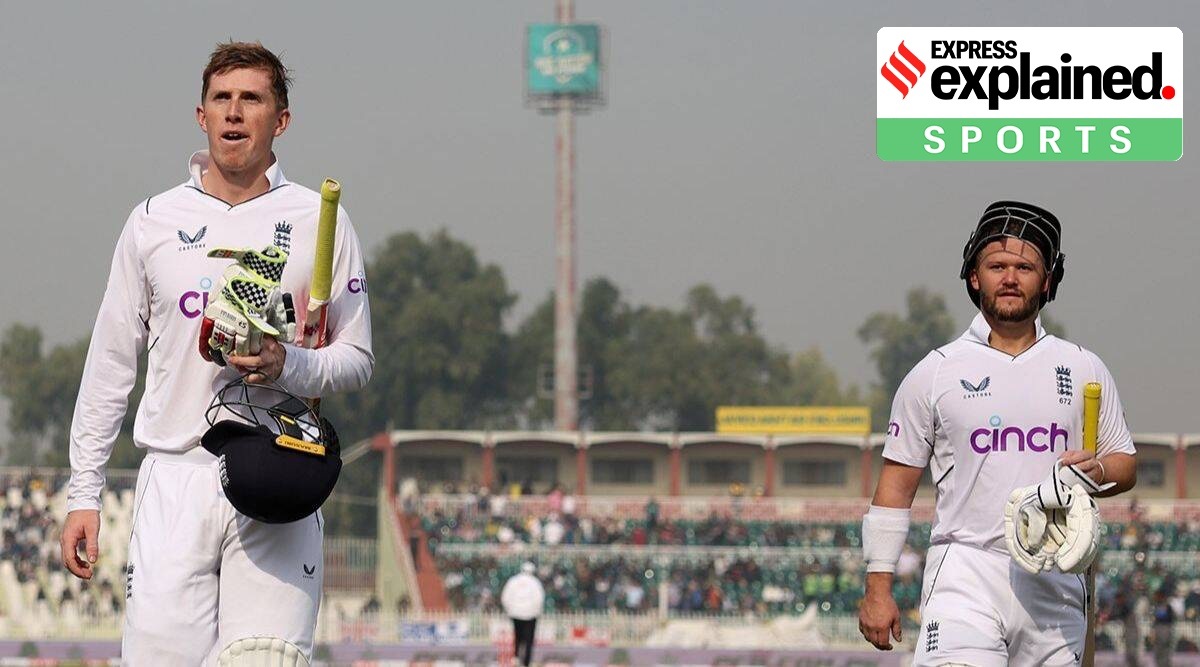 Harry Brooks and Ben Duckett walk back to the pavilion after a record-breaking first session in the Rawalpindi Test match.