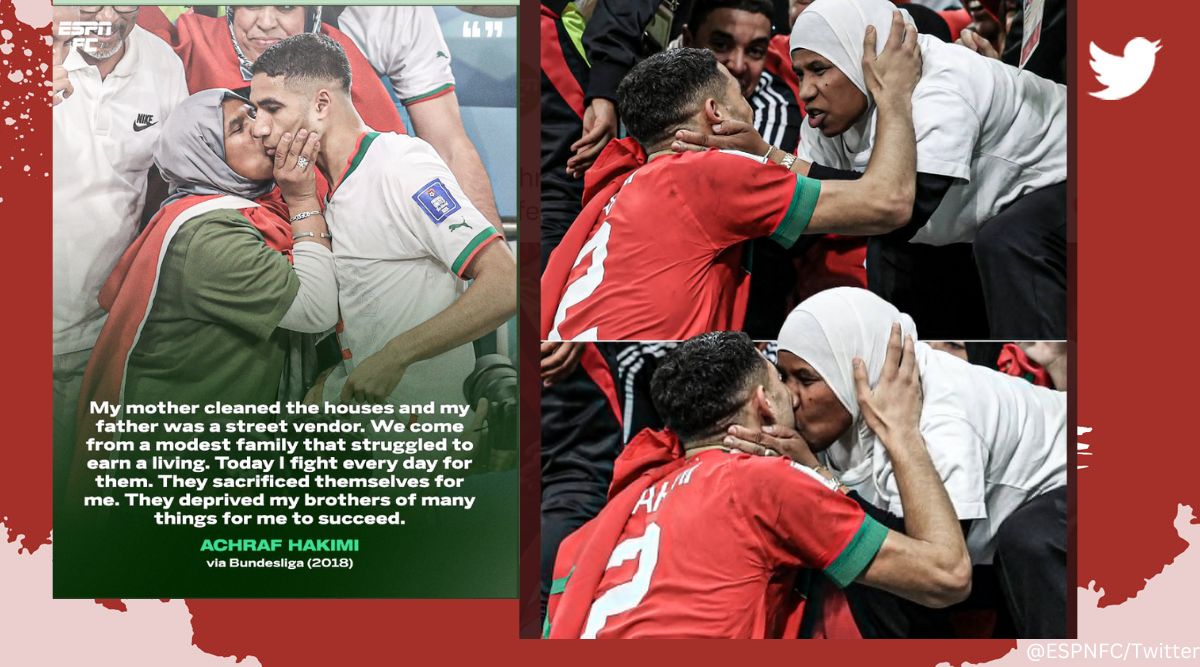 FIFA World Cup: After Morocco's stunning win against Spain, Achraf Hakimi  celebrates with mother in the stands | Trending News,The Indian Express