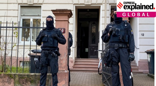 Police secures the area after 25 suspected members and supporters of a far-right group, that the interior ministry claimed posed a terrorist threat, were detained during raids across Germany, in Frankfurt, Germany December 7, 2022. (REUTERS)