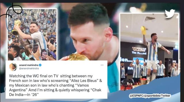 Anand Mahindra watching FIFA World Cup 2022, FIFA 2022, World Cup football, Qatar World Cup, multicultural family, Twitter, Lionel Messi, Argentina vs France, viral, trending, Indian Express