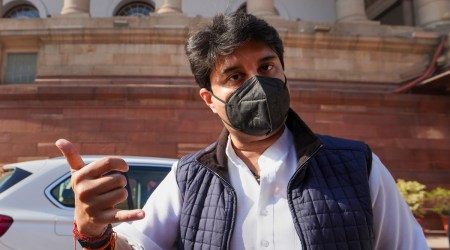 Union Civil Aviation Minister Jyotiraditya Scindia interacts with the media at Parliament House complex during the Winter Session, in New Delhi, Monday, Dec. 12, 2022. (PTI Photo)