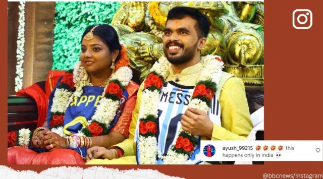 Kerala couple wear Messi and Mbappe jerseys on wedding, Kerala couple football, FIFA World Cup 2022, Qatar, Argentina vs France, Lionel Messi, Kylian Mbappe, FIFA 2022, viral, trending, Indian Express
