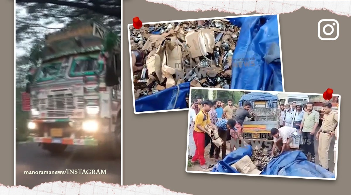 Locals pick up liquor bottles thrown from truck after road accident