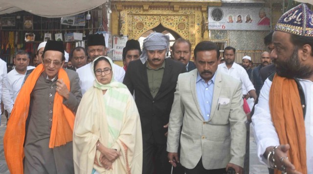 Chief Minister Mamata Banerjee during a visit to Khwaja Gharib Nawaz Dargah Sharif in Rajasthan on Tuesday. Express