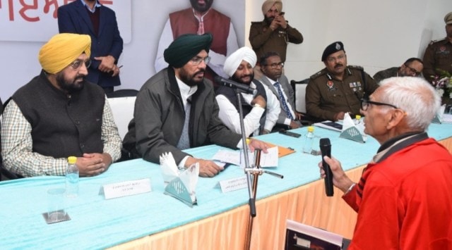 During Monday’s NRI meeting at a private university in Mohali. (Express Photo by Jasbir Malhi)