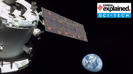 An undated photo provided by NASA of Earth, photographed from the Orion space capsule. The capsule, this time with no astronauts aboard, splashed down on Sunday afternoon after a 26-day journey that took it to the moon and back. (NASA via The New York Times) 