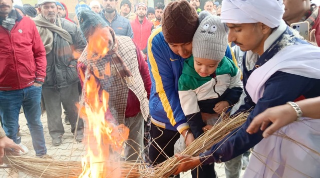 Naib Subedar Onkar Singh’s four-year-old son lights the pyre at Najowal village in Pathankot on Sunday. Express