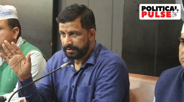 Former Haryana AAP chief Naveen Jaihind during a press conference in Chandigarh. (Express photo by Jaipal Singh)