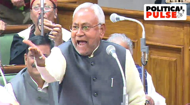 Bihar Chief Minister Nitish Kumar reacts as he responds to the opposition on the Chhapra hooch tragedy in the State Assembly, in Patna. (PTI)