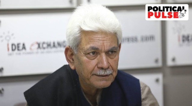 J&K L-G Manoj Sinha during the Idea Exchange on Friday. (Express Photo by Abhinav Saha)